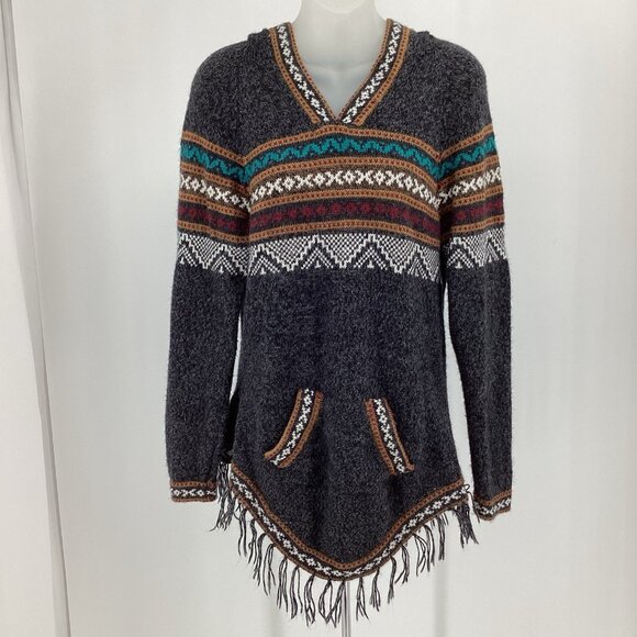 Ecologic Arts Women's Alpaca Aztec Fringe Hooded Sweater Southwestern Gray Sz M - Picture 3 of 8